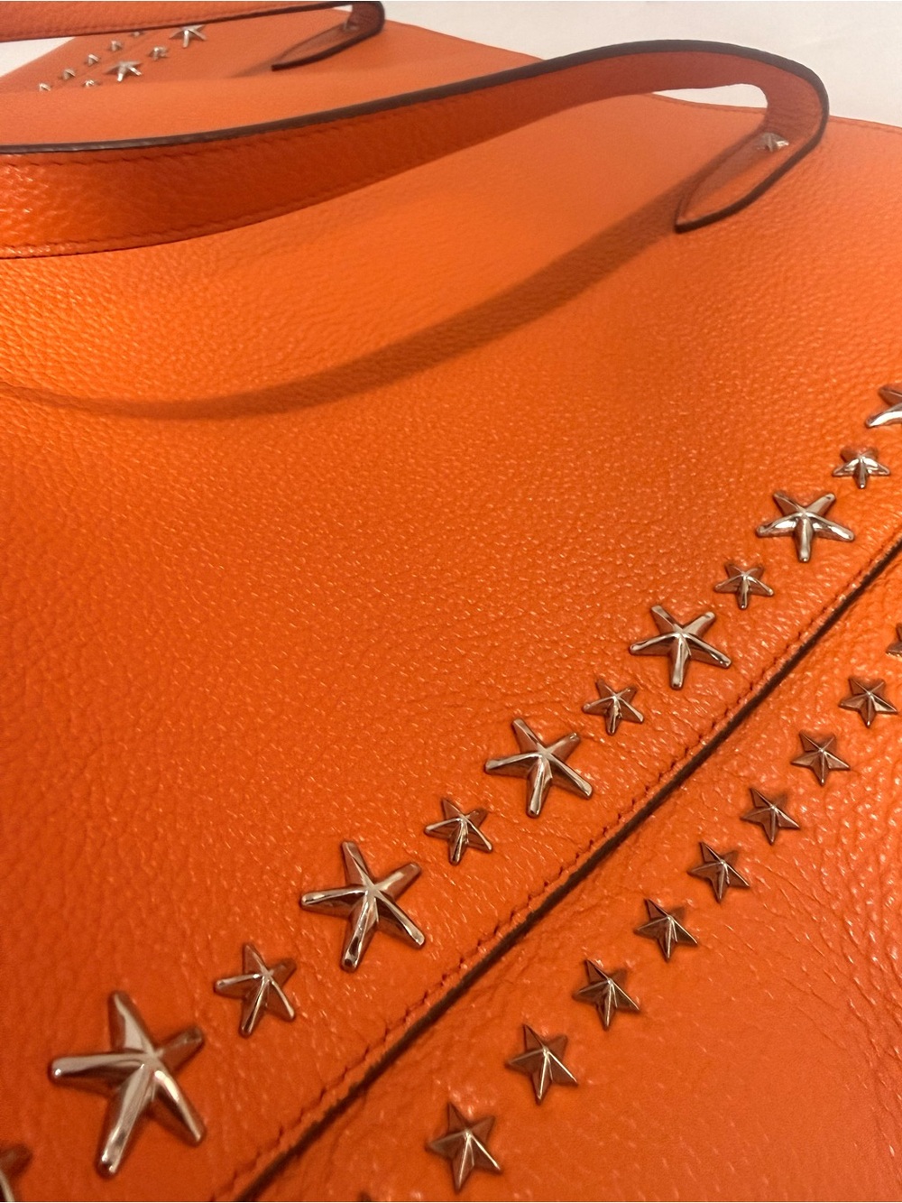 Jimmy Choo Large Orange Leather Star Studded Tote Made in Italy - Picture 12 of 12